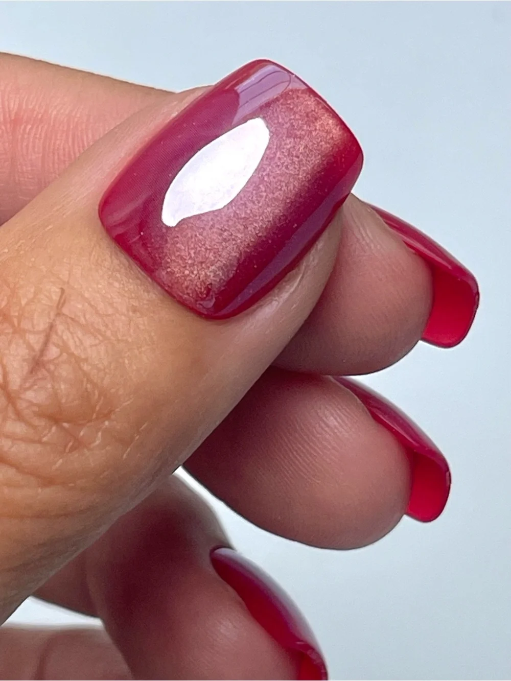 Short Coffin Holographic Press-On Nails in Berry Pink by Red Aspen
